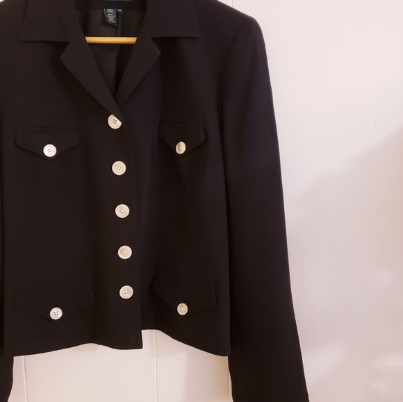 NWT Lauren Ralph Lauren Petite Women 14P Blazer Jacket Black 100% Silk Button Up - Picture 5 of 13